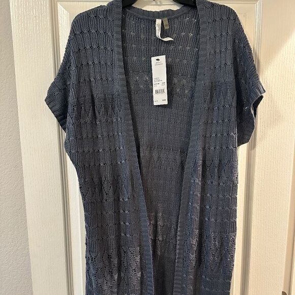 NY Collection Extended Shoulder Open Front Long Cardigan Sweater - Picture 4 of 6